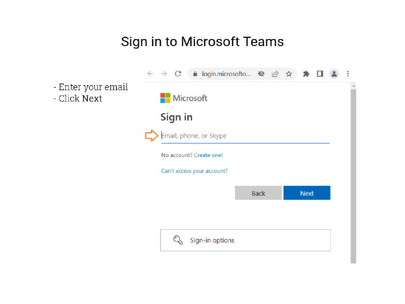 The sign-in screen of MS Teams web.