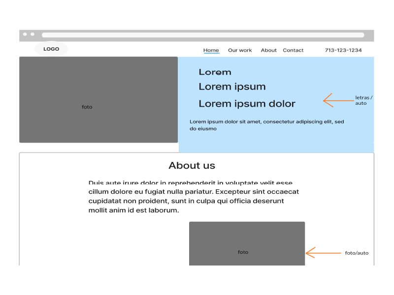 A website wireframe of the home page.